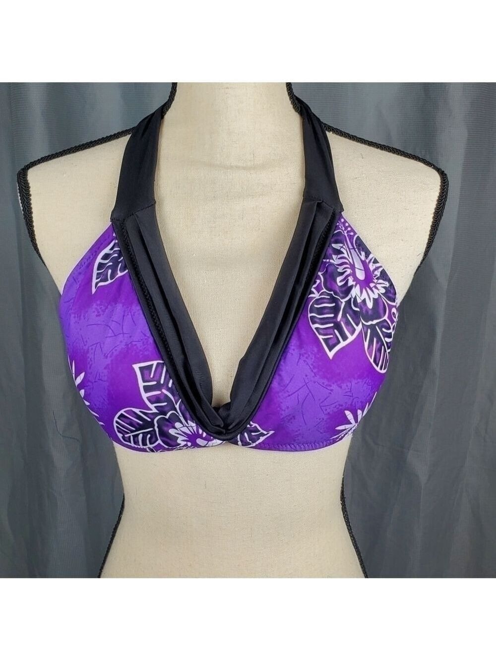 Bikini top, purple, black, and white, size XL